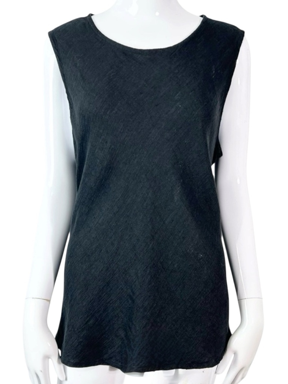Eileen Fisher Woman Linen Blend Shell Tank Black Size 1X